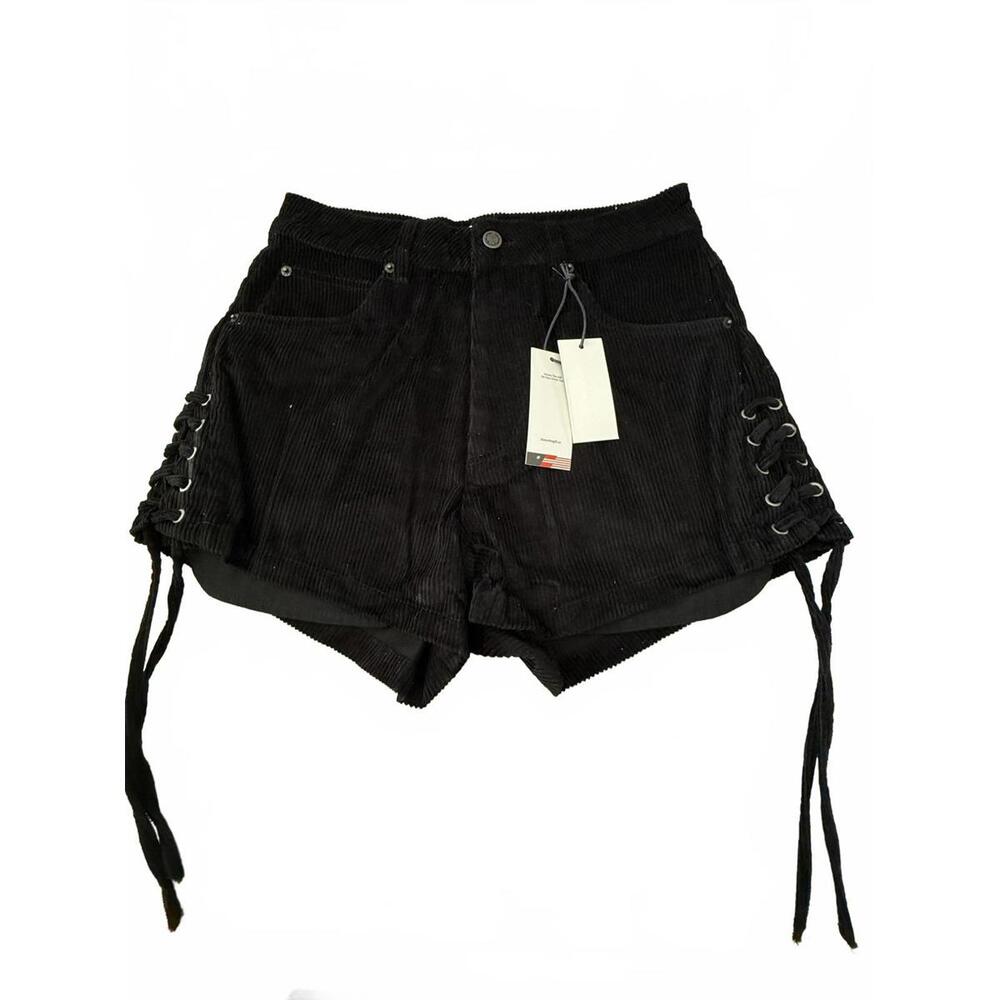 Honor The Gift Black Corduroy Shorts with Side LaceUp Detail
